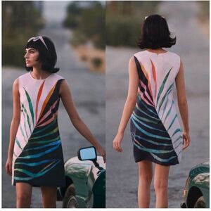 Anthropologie Conditions Apply Women’s Petite Linen Blend Palm Frond Shift Mini